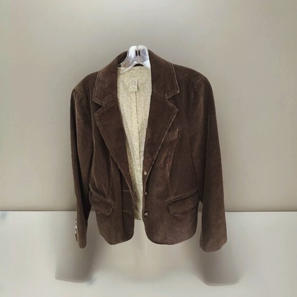 Size 14 Petite L.L. Bean Women’s Brown Corduroy 3 Button Jacket, Excellent. - Picture 1 of 15